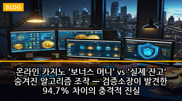 온라인 카지노 '보너스 머니' vs '실제 잔고' 숨겨진 알고리즘 조작 — 검증소장이 발견한 94.7% 차이의 충격적 진실
