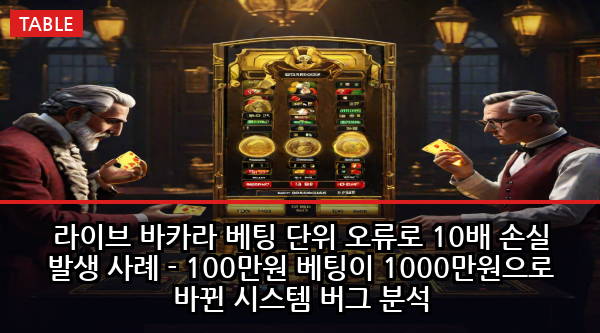 라이브 바카라 베팅 단위 오류로 10배 손실 발생 사례 - 100만원 베팅이 1000만원으로 바뀐 시스템 버그 분석