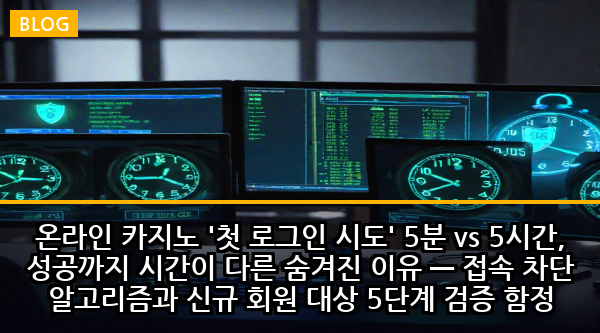 온라인 카지노 '첫 로그인 시도' 5분 vs 5시간, 성공까지 시간이 다른 숨겨진 이유 — 접속 차단 알고리즘과 신규 회원 대상 5단계 검증 함정