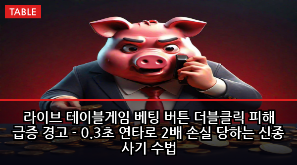 라이브 테이블게임 베팅 버튼 더블클릭 피해 급증 경고 - 0.3초 연타로 2배 손실 당하는 신종 사기 수법