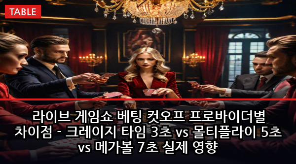 라이브 게임쇼 베팅 컷오프 프로바이더별 차이점 - 크레이지 타임 3초 vs 몰티플라이 5초 vs 메가볼 7초 실제 영향