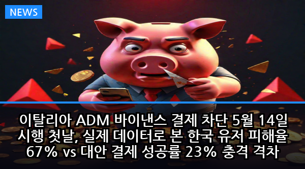 이탈리아 ADM 바이낸스 결제 차단 5월 14일 시행 첫날, 실제 데이터로 본 한국 유저 피해율 67% vs 대안 결제 성공률 23% 충격 격차