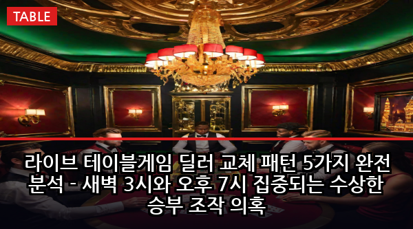 라이브 테이블게임 딜러 교체 패턴 5가지 완전 분석 - 새벽 3시와 오후 7시 집중되는 수상한 승부 조작 의혹