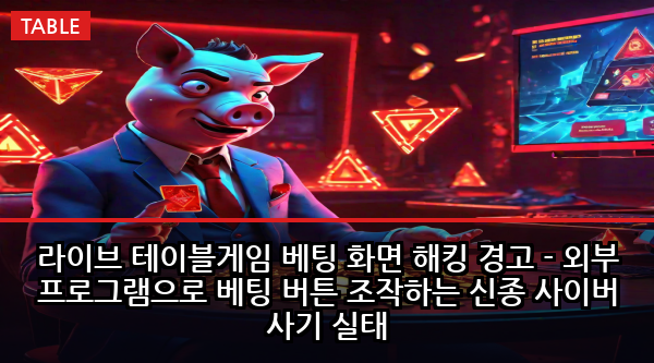 라이브 테이블게임 베팅 화면 해킹 경고 - 외부 프로그램으로 베팅 버튼 조작하는 신종 사이버 사기 실태