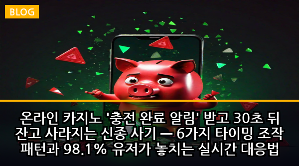 온라인 카지노 '충전 완료 알림' 받고 30초 뒤 잔고 사라지는 신종 사기 — 6가지 타이밍 조작 패턴과 98.1% 유저가 놓치는 실시간 대응법