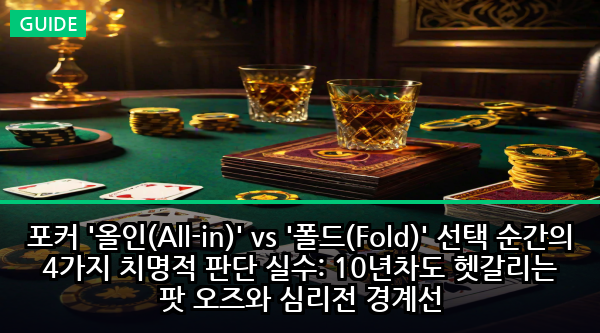 포커 '올인(All-in)' vs '폴드(Fold)' 선택 순간의 4가지 치명적 판단 실수: 10년차도 헷갈리는 팟 오즈와 심리전 경계선
