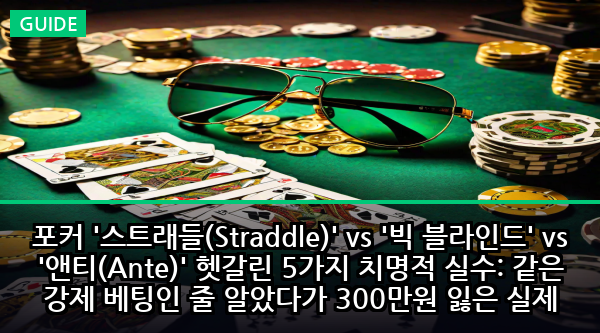 포커 '스트래들(Straddle)' vs '빅 블라인드' vs '앤티(Ante)' 헷갈린 5가지 치명적 실수: 같은 강제 베팅인 줄 알았다가 300만원 잃은 실제 검증