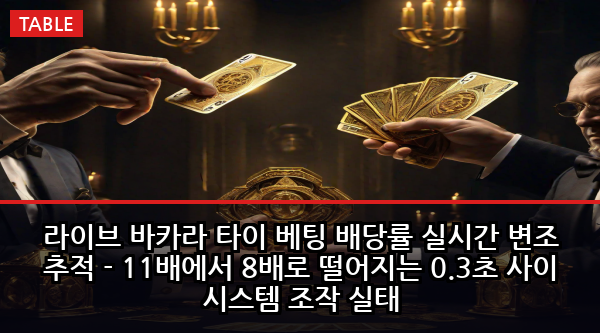 라이브 바카라 타이 베팅 배당률 실시간 변조 추적 - 11배에서 8배로 떨어지는 0.3초 사이 시스템 조작 실태
