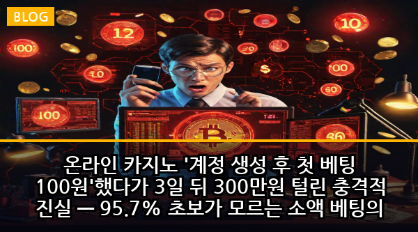 온라인 카지노 '계정 생성 후 첫 베팅 100원'했다가 3일 뒤 300만원 털린 충격적 진실 — 95.7% 초보가 모르는 소액 베팅의 치명적 함정