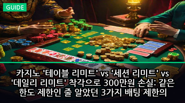 카지노 '테이블 리미트' vs '세션 리미트' vs '데일리 리미트' 착각으로 300만원 손실: 같은 한도 제한인 줄 알았던 3가지 배팅 제한의 치명적 차이점