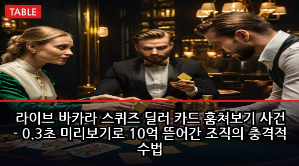 라이브 바카라 스퀴즈 딜러 카드 훔쳐보기 사건 - 0.3초 미리보기로 10억 뜯어간 조직의 충격적 수법