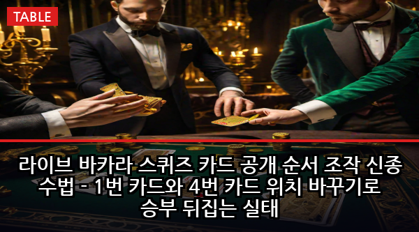 라이브 바카라 스퀴즈 카드 공개 순서 조작 신종 수법 - 1번 카드와 4번 카드 위치 바꾸기로 승부 뒤집는 실태