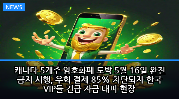 캐나다 5개주 암호화폐 도박 5월 16일 완전 금지 시행, 우회 결제 85% 차단되자 한국 VIP들 긴급 자금 대피 현장