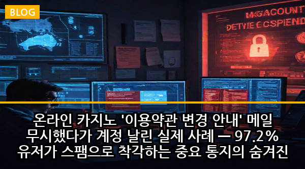 온라인 카지노 '이용약관 변경 안내' 메일 무시했다가 계정 날린 실제 사례 — 97.2% 유저가 스팸으로 착각하는 중요 통지의 숨겨진 함정