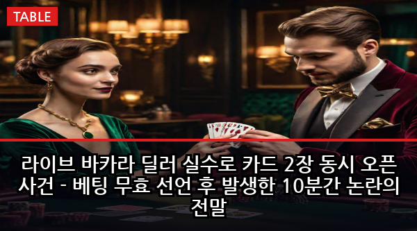 라이브 바카라 딜러 실수로 카드 2장 동시 오픈 사건 - 베팅 무효 선언 후 발생한 10분간 논란의 전말
