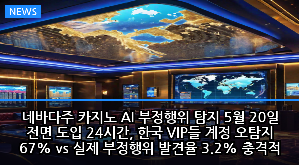 네바다주 카지노 AI 부정행위 탐지 5월 20일 전면 도입 24시간, 한국 VIP들 계정 오탐지 67% vs 실제 부정행위 발견율 3.2% 충격적 격차