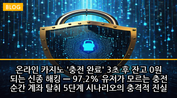 온라인 카지노 '충전 완료' 3초 후 잔고 0원 되는 신종 해킹 — 97.2% 유저가 모르는 충전 순간 계좌 탈취 5단계 시나리오의 충격적 진실