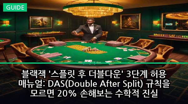 블랙잭 '스플릿 후 더블다운' 3단계 허용 매뉴얼: DAS(Double After Split) 규칙을 모르면 20% 손해보는 수학적 진실