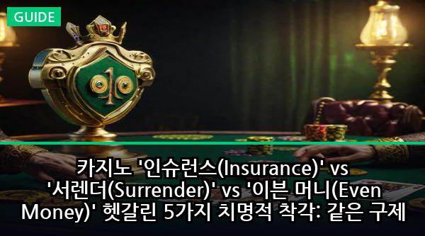 카지노 '인슈런스(Insurance)' vs '서렌더(Surrender)' vs '이븐 머니(Even Money)' 헷갈린 5가지 치명적 착각: 같은 구제 옵션인 줄 알았다가 블랙잭 실력자도 400만원 잃는 숨겨진 진실