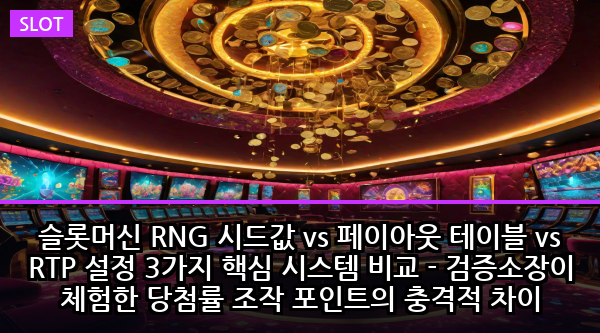 슬롯머신 RNG 시드값 vs 페이아웃 테이블 vs RTP 설정 3가지 핵심 시스템 비교 - 검증소장이 체험한 당첨률 조작 포인트의 충격적 차이