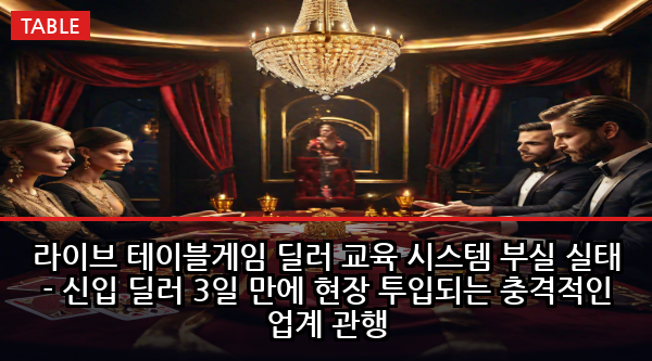 라이브 테이블게임 딜러 교육 시스템 부실 실태 - 신입 딜러 3일 만에 현장 투입되는 충격적인 업계 관행