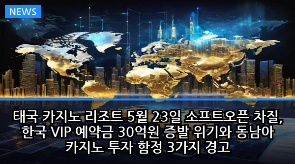 태국 카지노 리조트 5월 23일 소프트오픈 차질, 한국 VIP 예약금 30억원 증발 위기와 동남아 카지노 투자 함정 3가지 경고