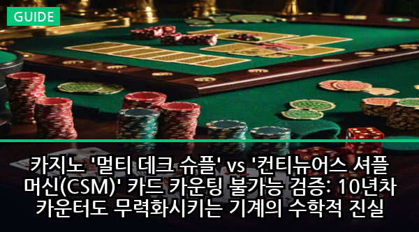 카지노 '멀티 데크 슈플' vs '컨티뉴어스 셔플 머신(CSM)' 카드 카운팅 불가능 검증: 10년차 카운터도 무력화시키는 기계의 수학적 진실