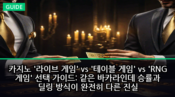 카지노 '라이브 게임' vs '테이블 게임' vs 'RNG 게임' 선택 가이드: 같은 바카라인데 승률과 딜링 방식이 완전히 다른 진실