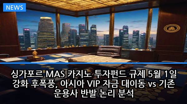 싱가포르 MAS 카지노 투자펀드 규제 5월 1일 강화 후폭풍, 아시아 VIP 자금 대이동 vs 기존 운용사 반발 논리 분석