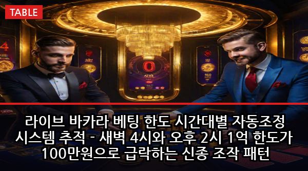 라이브 바카라 베팅 한도 시간대별 자동조정 시스템 추적 - 새벽 4시와 오후 2시 1억 한도가 100만원으로 급락하는 신종 조작 패턴