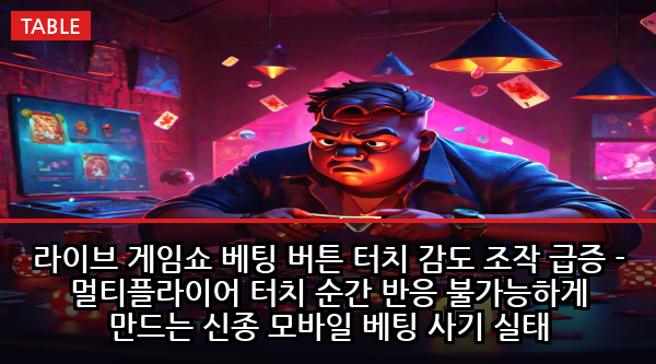 라이브 게임쇼 베팅 버튼 터치 감도 조작 급증 - 멀티플라이어 터치 순간 반응 불가능하게 만드는 신종 모바일 베팅 사기 실태